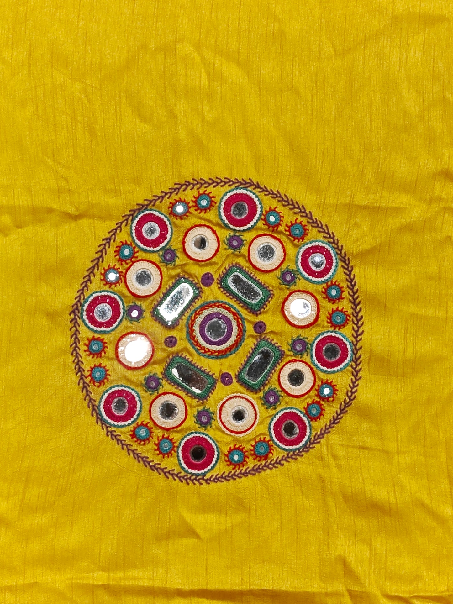 Yellow mirror embroidered silk unstitched blouse piece