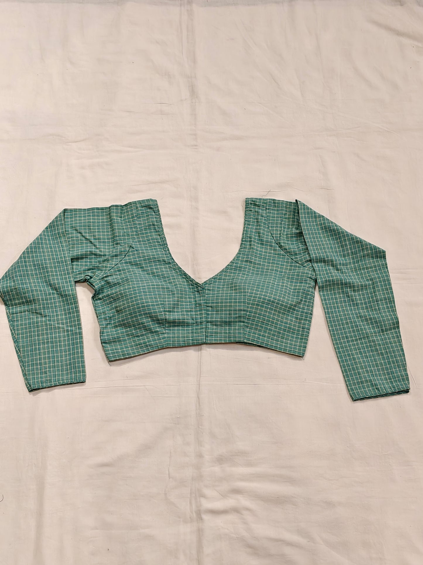 Sea Green with white checks cotton full sleeves padded blouse