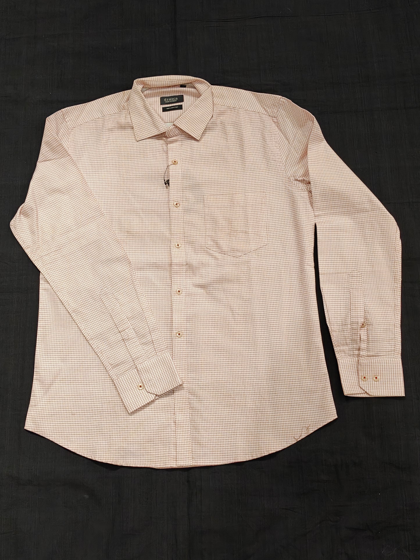 White with tiny red boxes prints cotton shirt for men