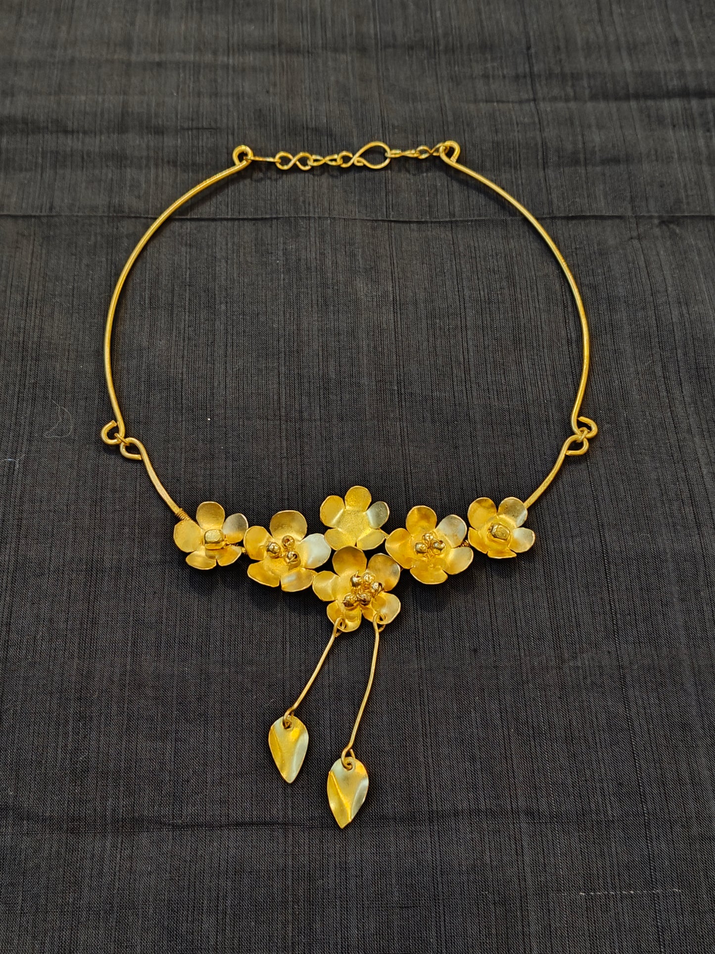 Flowers and leaves pendants handcrafted brass neckpiece