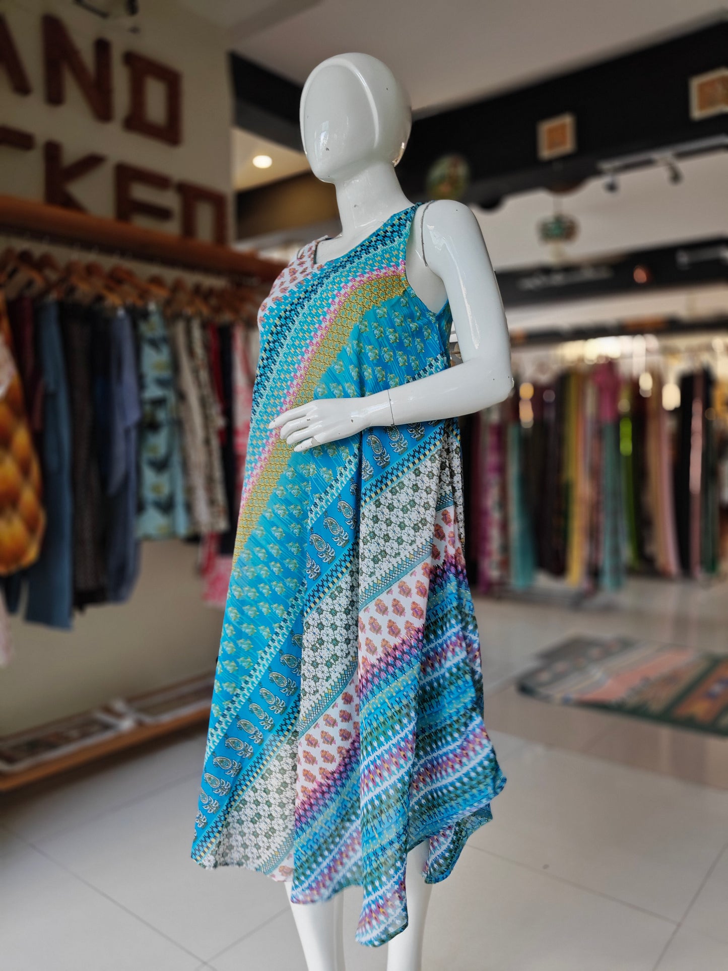 Colorful butis and floral printed georgette dress