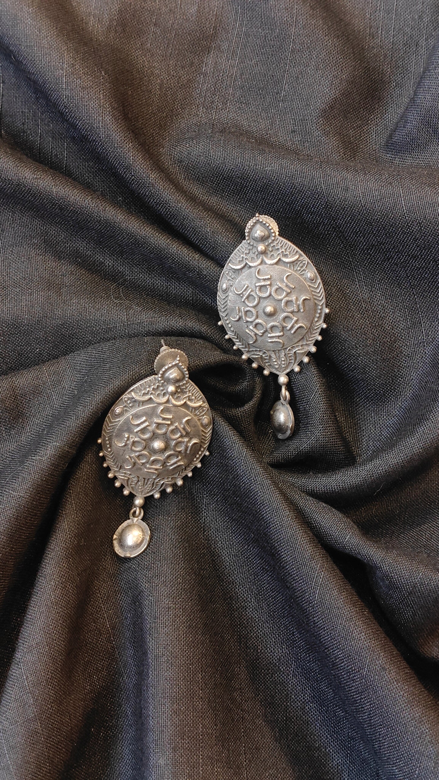 Leaf shaped with centre design handcrafted oxidised stud earrings