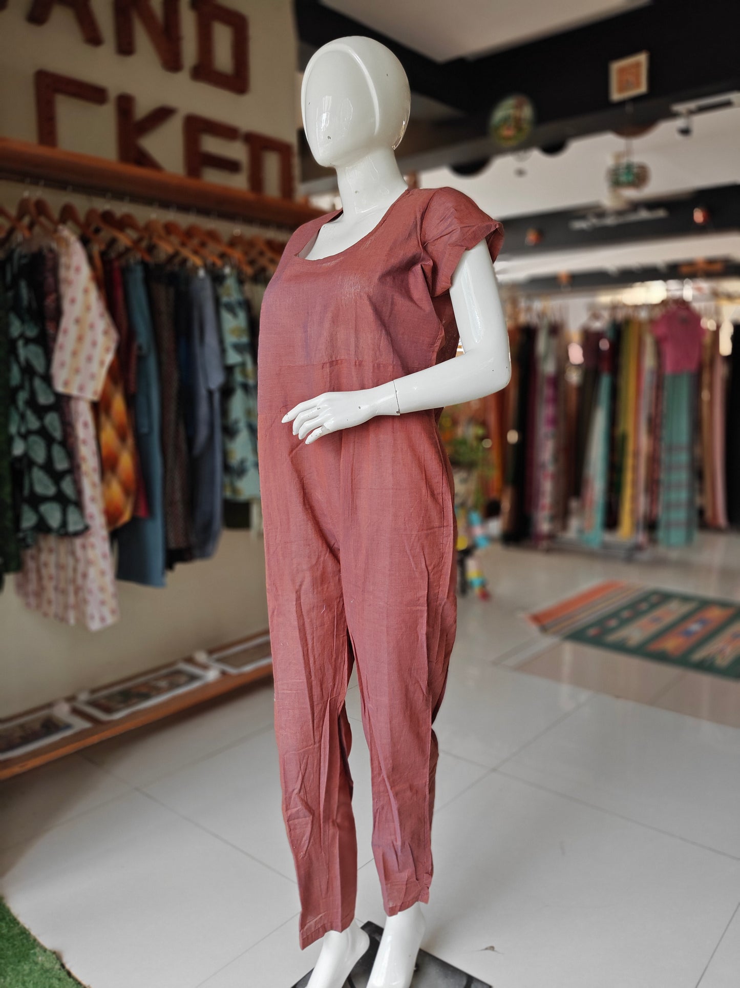 Brown handloom cotton jumpsuit