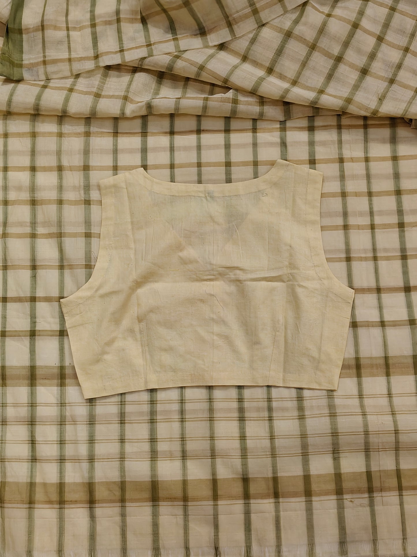 Plain V-neck sleeveless hand spun , hand woven cotton blouse - color options available