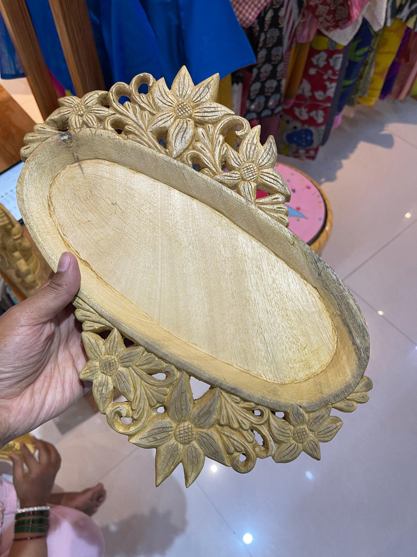 Wooden oval shaped floral tray