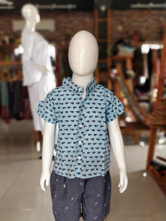 Boys cotton fish printed shirt