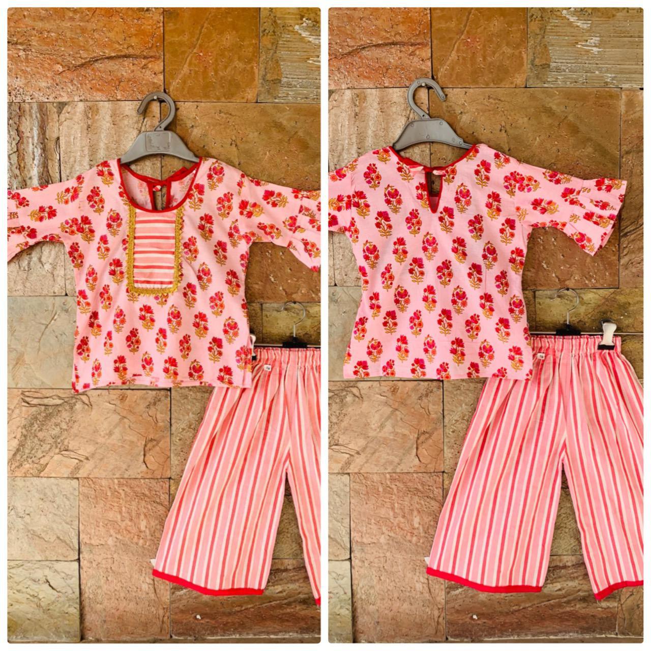 Girls cotton plazo top set with gota