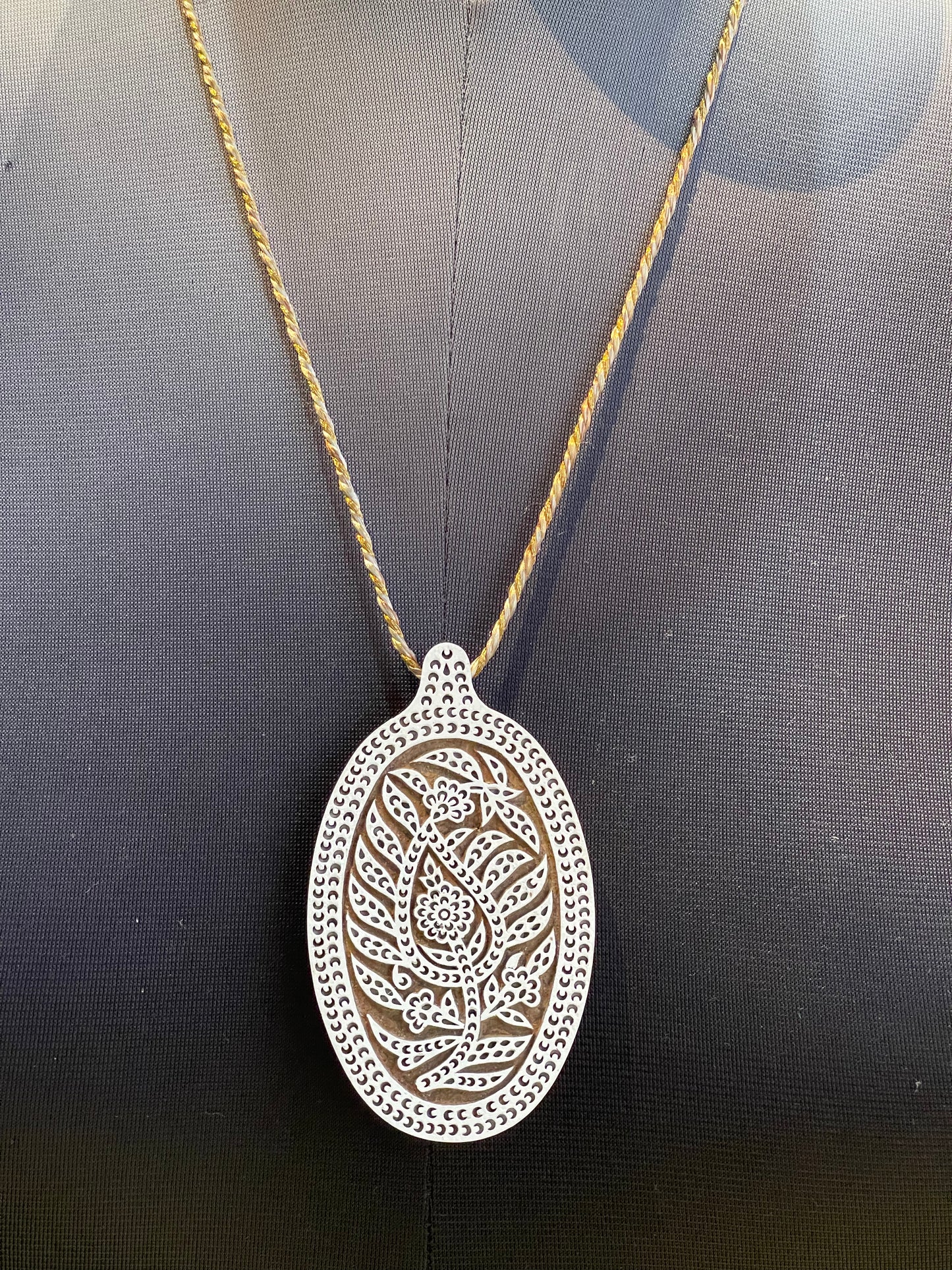 Oval wooden block carved handmade pendant