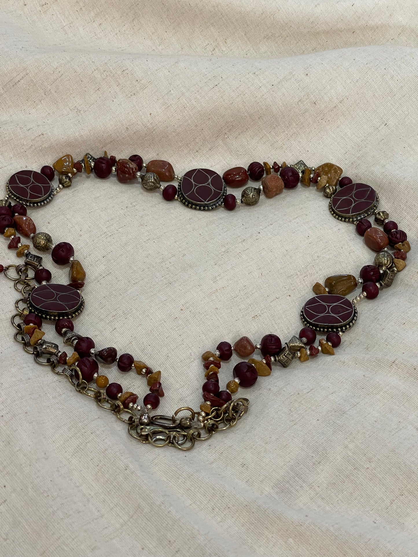 Double line brown beads n stone waist belt