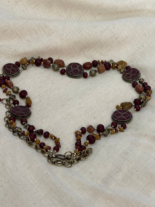 Double line brown beads n stone waist belt