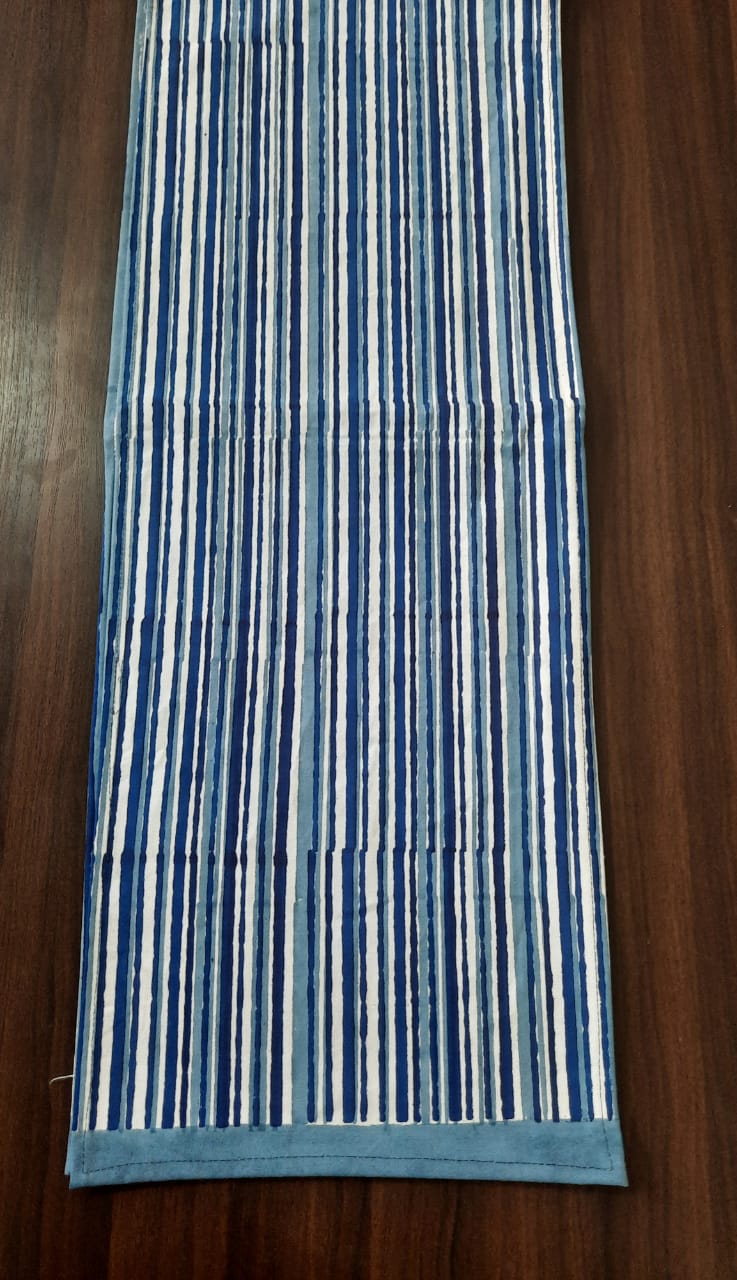 Stripes hand block printed canvas table runner