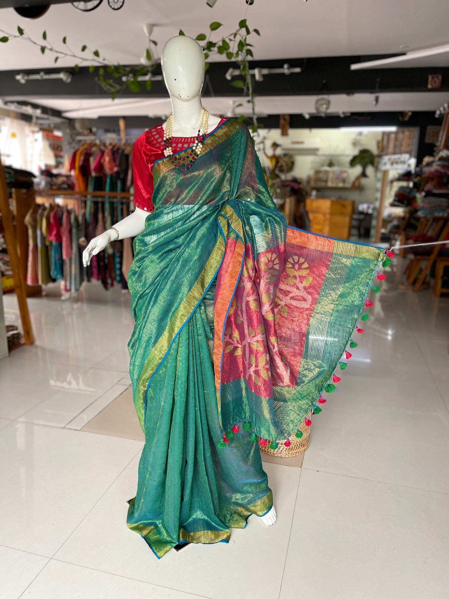 Green matka tissue jamdani saree