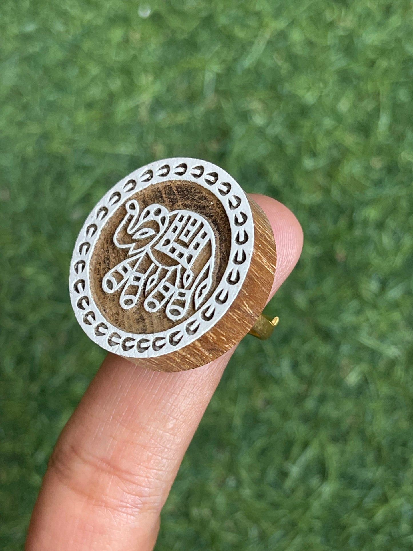 Elephant wooden block carved handmade adjustable size finger ring