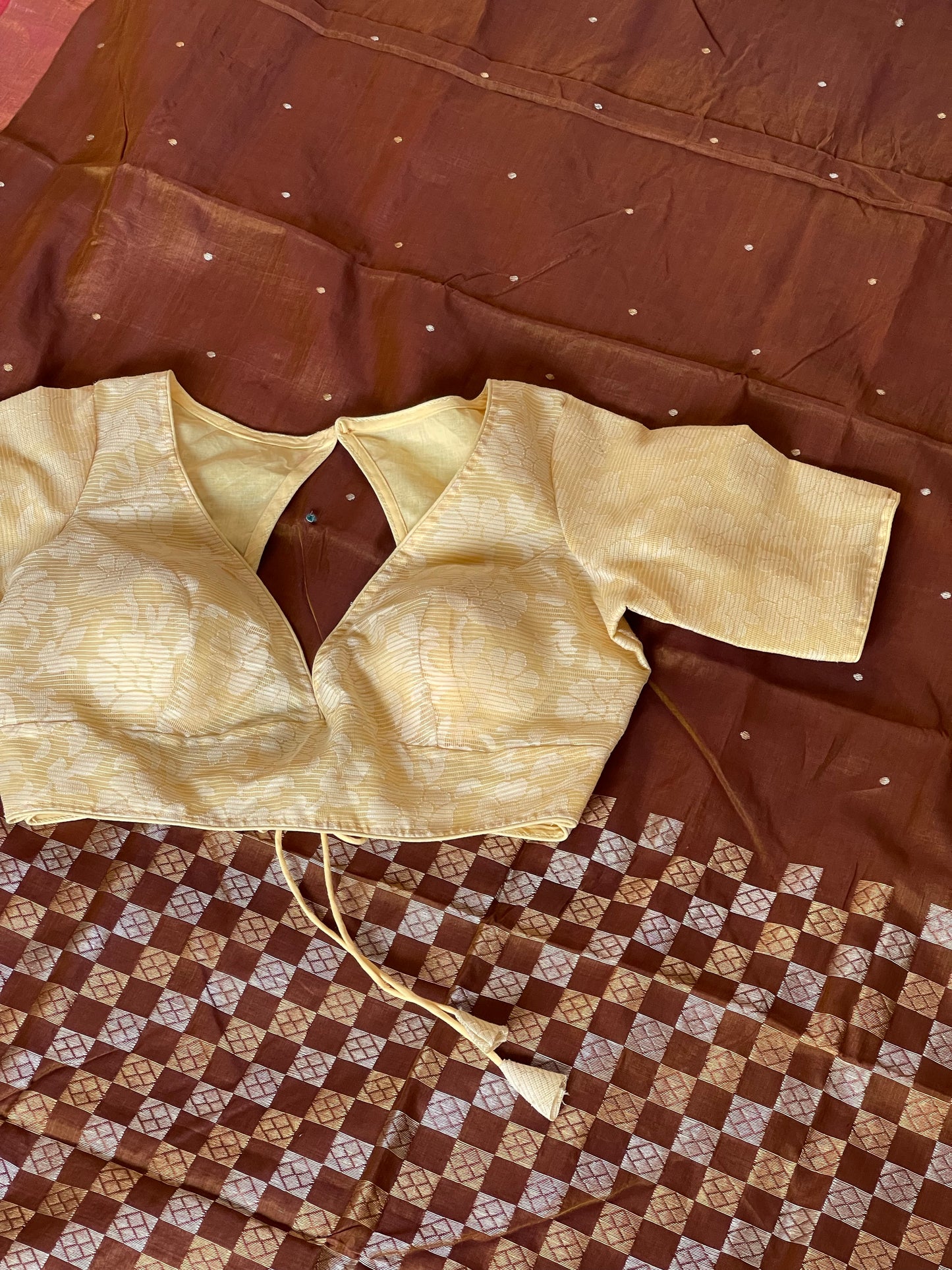 Golden deep front cut blouse