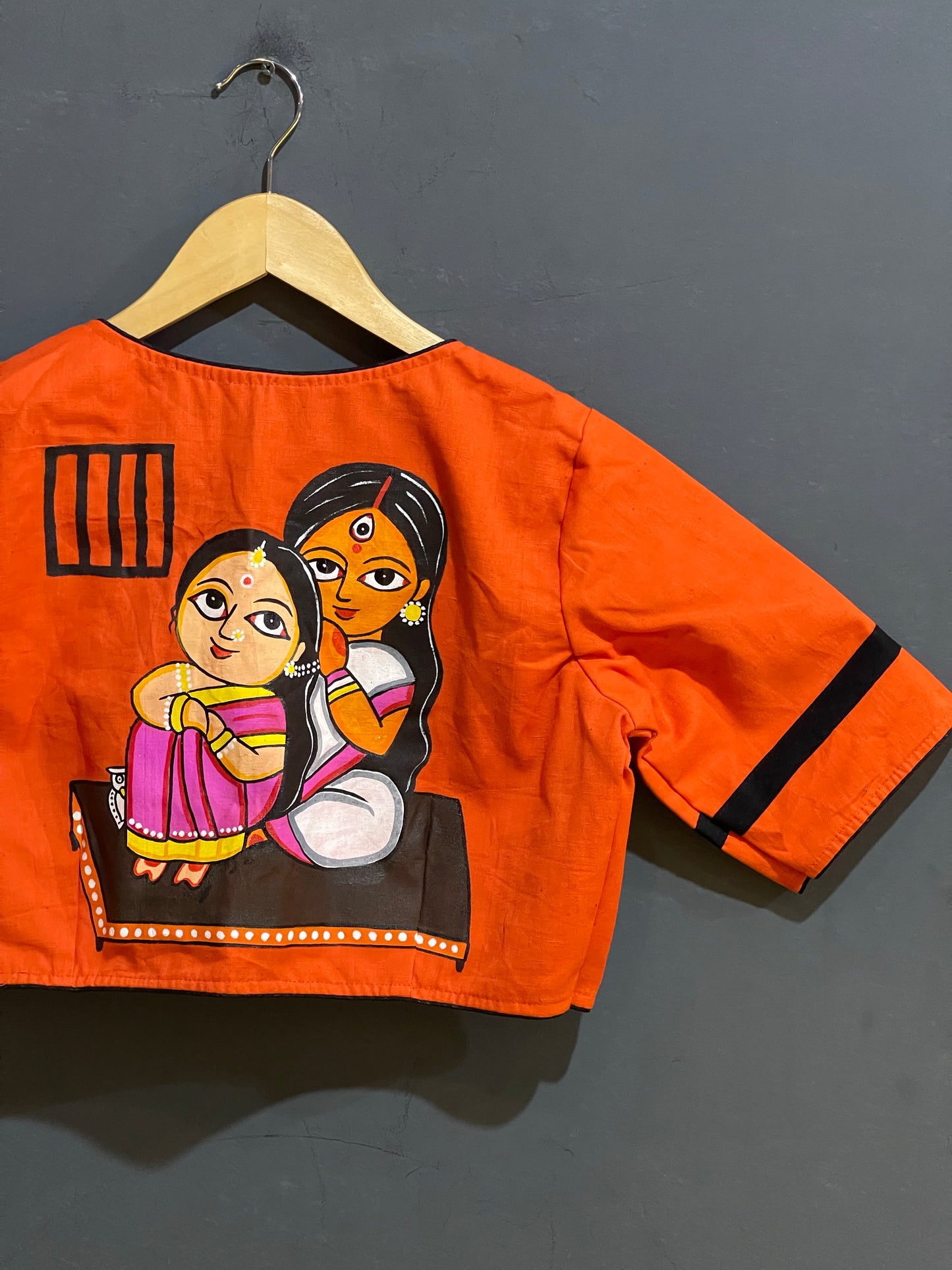 Orange handpainted cotton blouse - 2 women