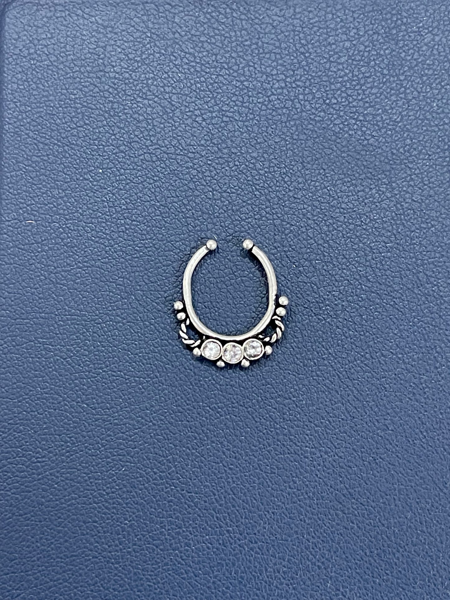 White stones 92.5 sterling silver septum nose ring