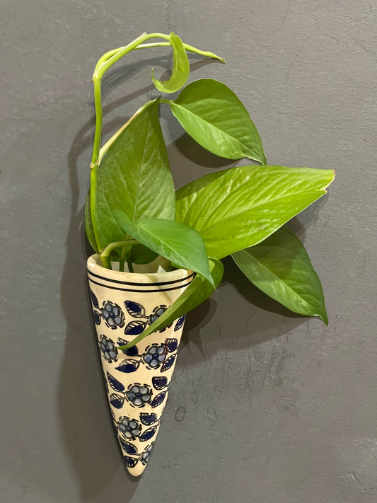 Ceramic floral conical wall planter