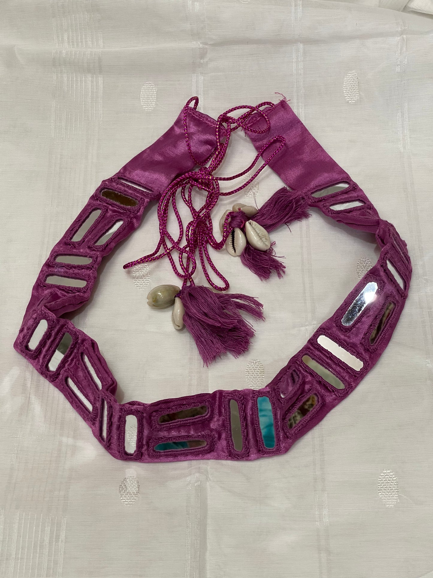 Purplish pink shade mirror work belt