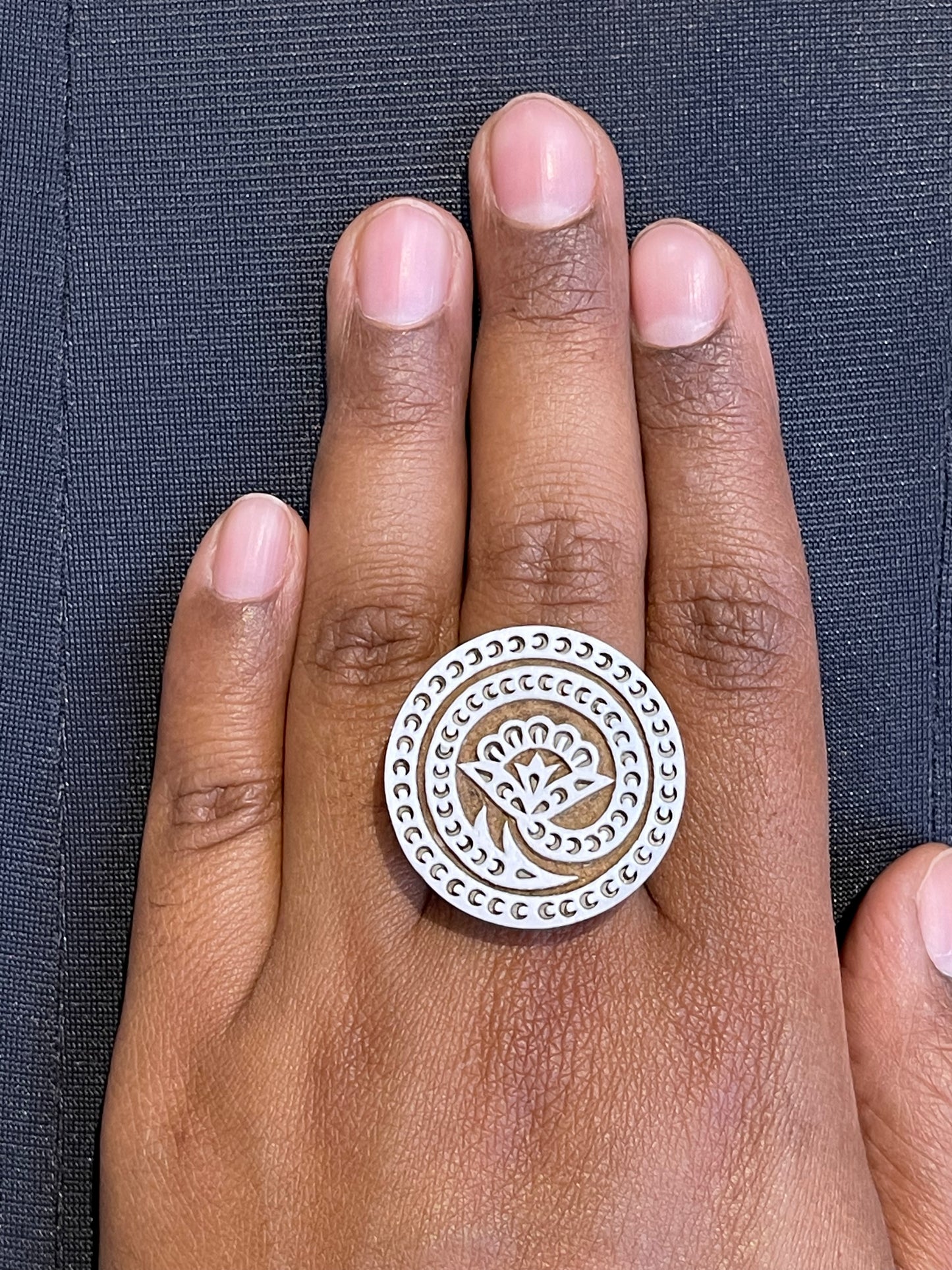 Spiral flower wooden block carved handmade adjustable size finger ring