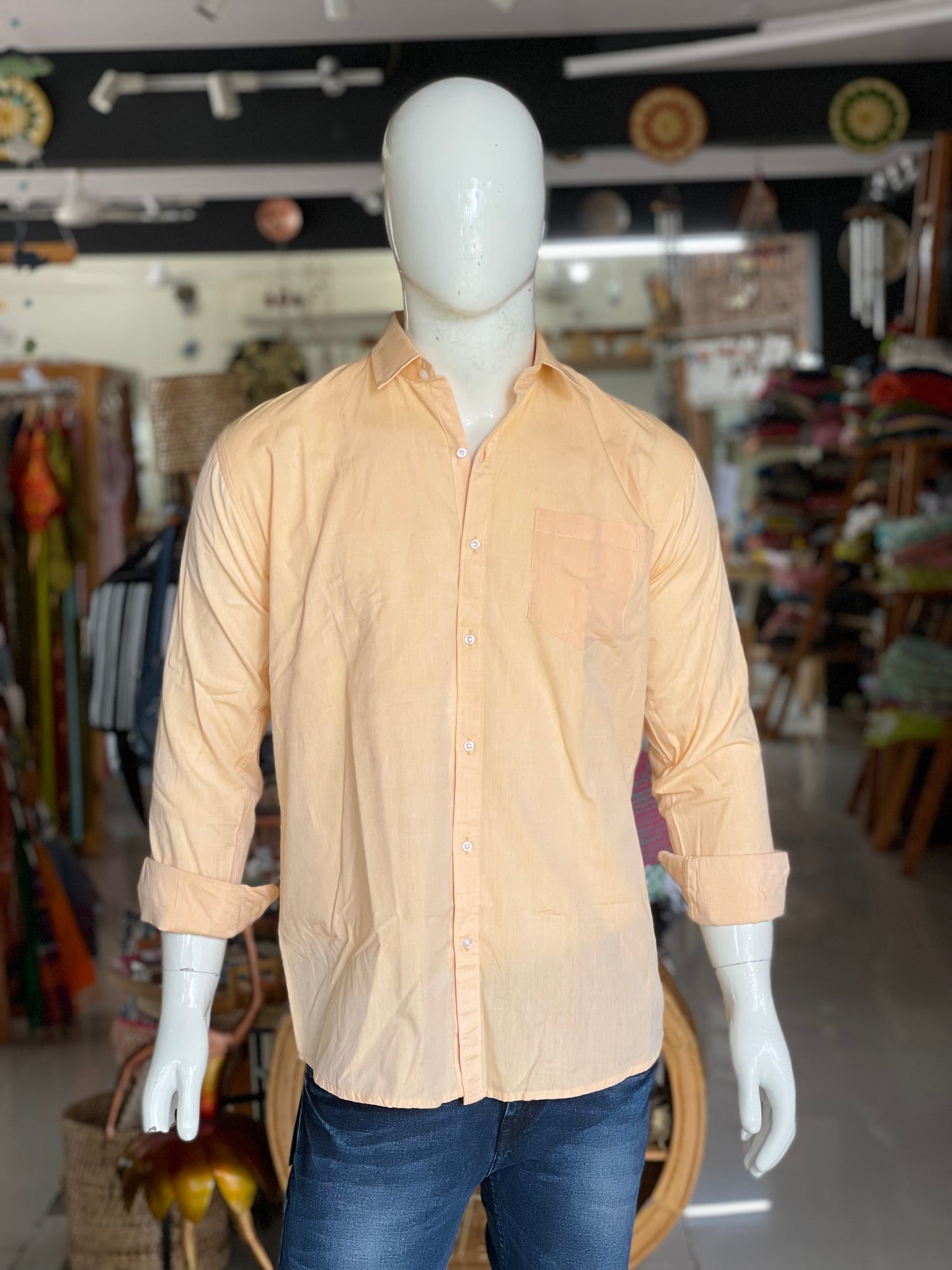 Handloom cotton full sleeves plain shirt - sandal shade