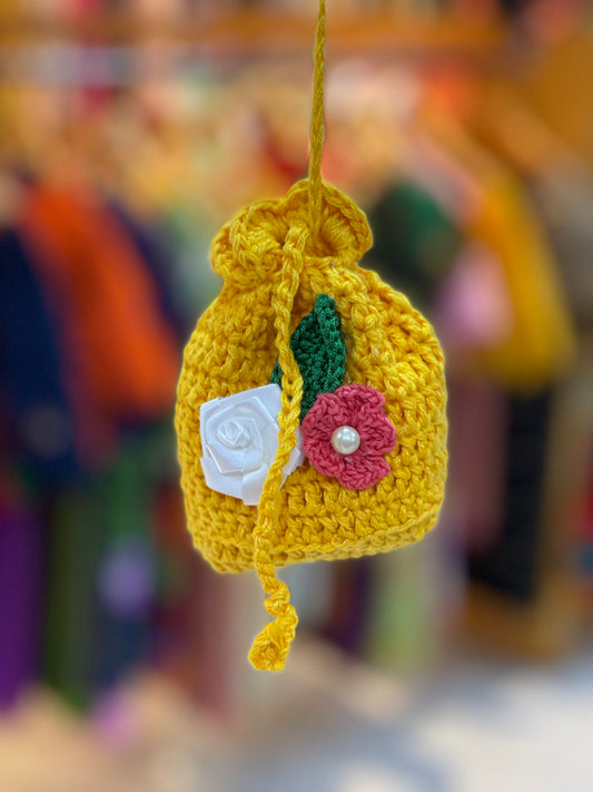 Small crochet potli key ring / bag charm