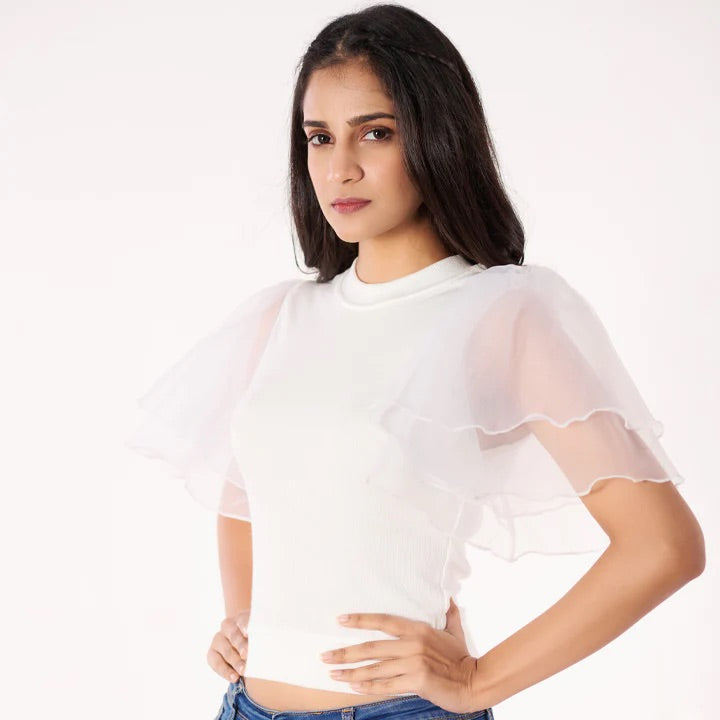Layered flared sleeves cotton stretchable blouse / crop top