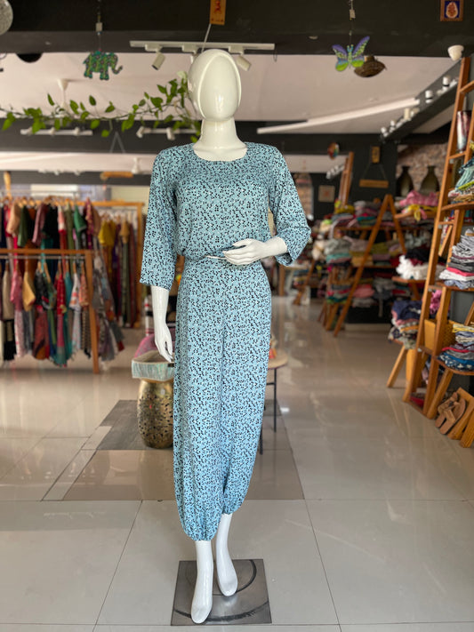 Moss georgette afghani pant crop top coord set