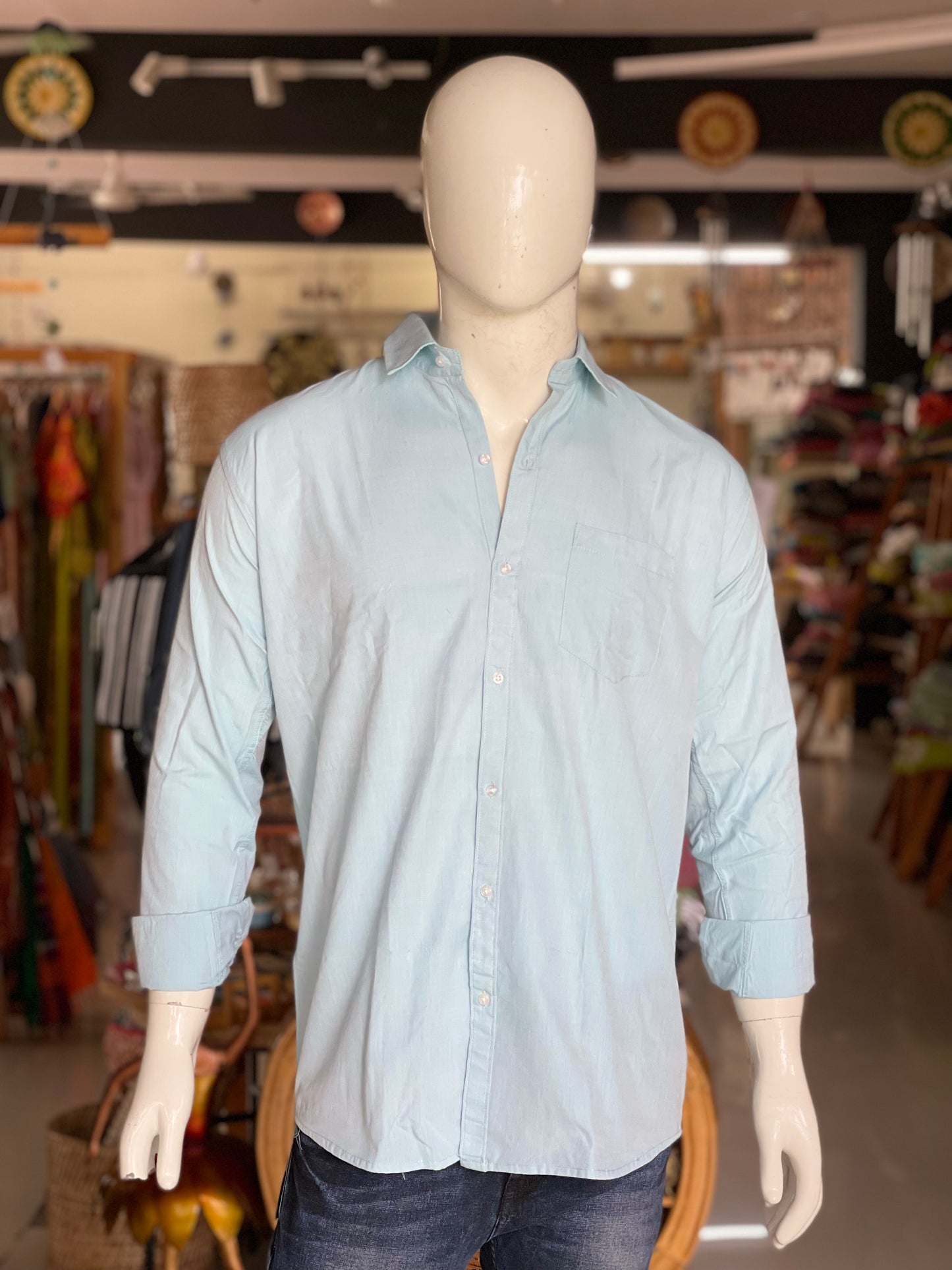 Handloom cotton full sleeves plain shirt - blue shade