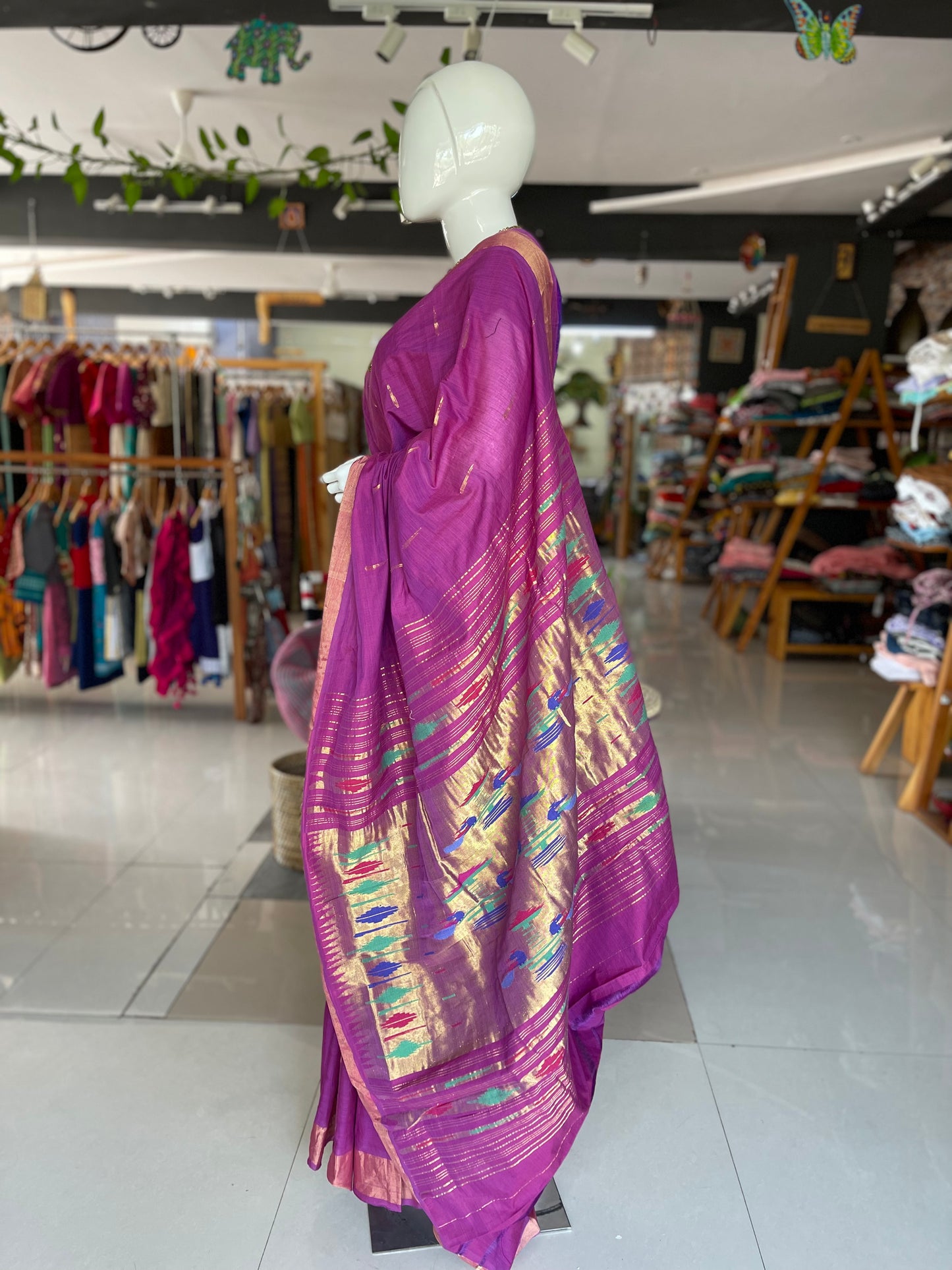 Cotton handloom Paithani saree with muniya buttis all over