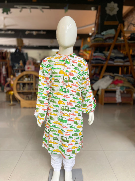 Colorful cars print kurta pyjama for boys