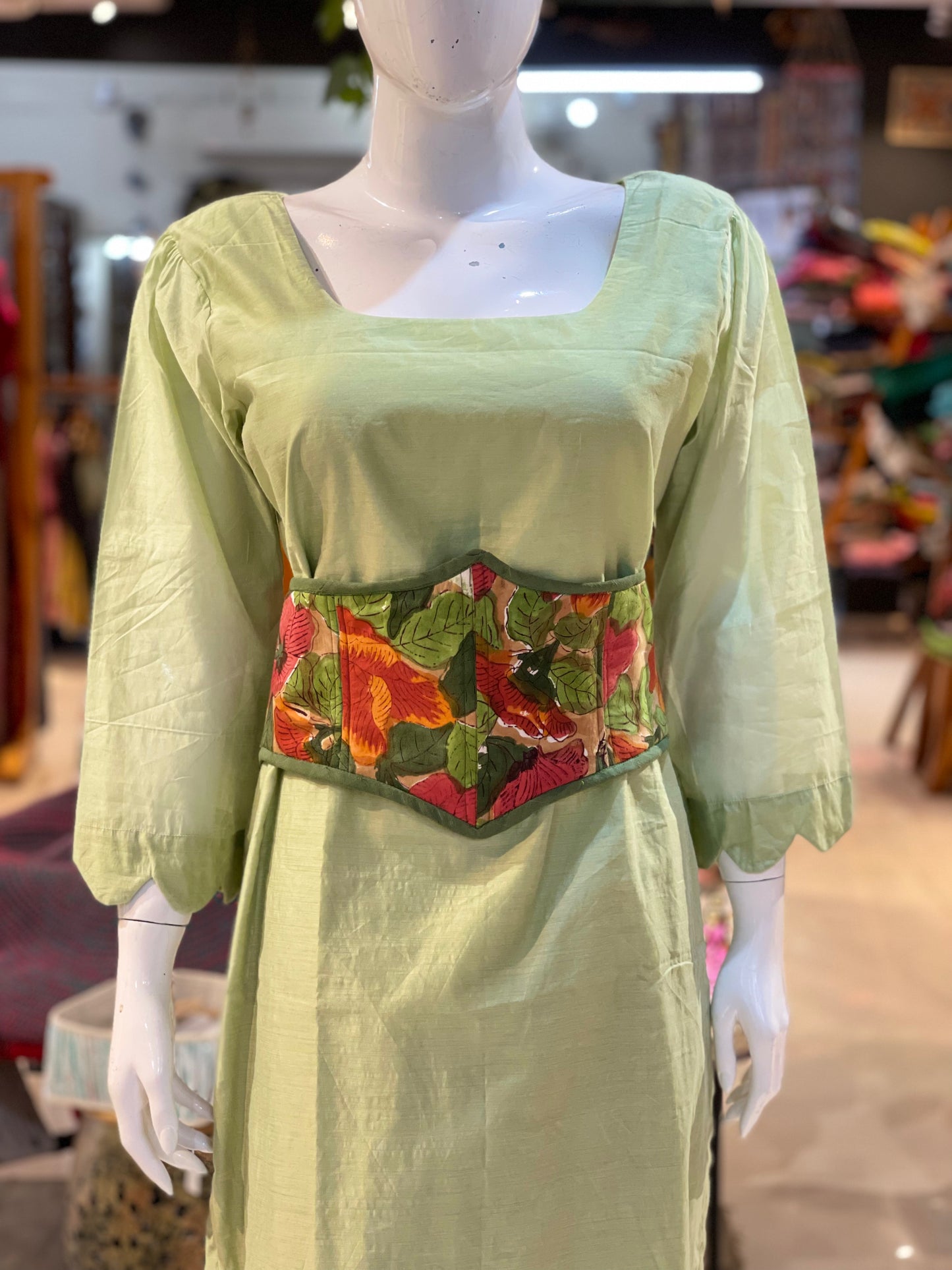 Reversible corset belt - one side plain and one side hand block print