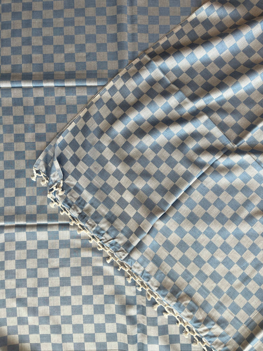 Staple cotton hand woven single blanket (blue)