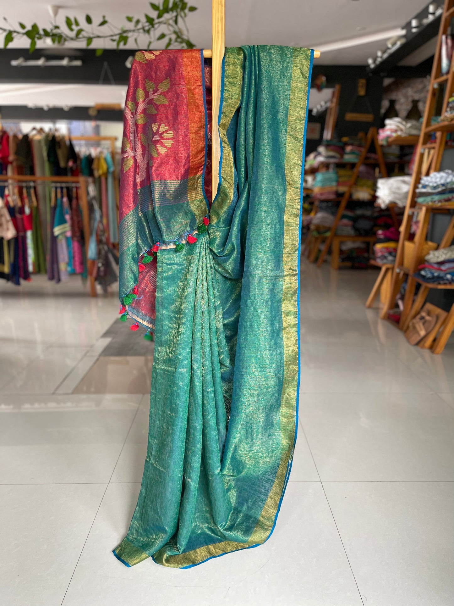 Green matka tissue jamdani saree