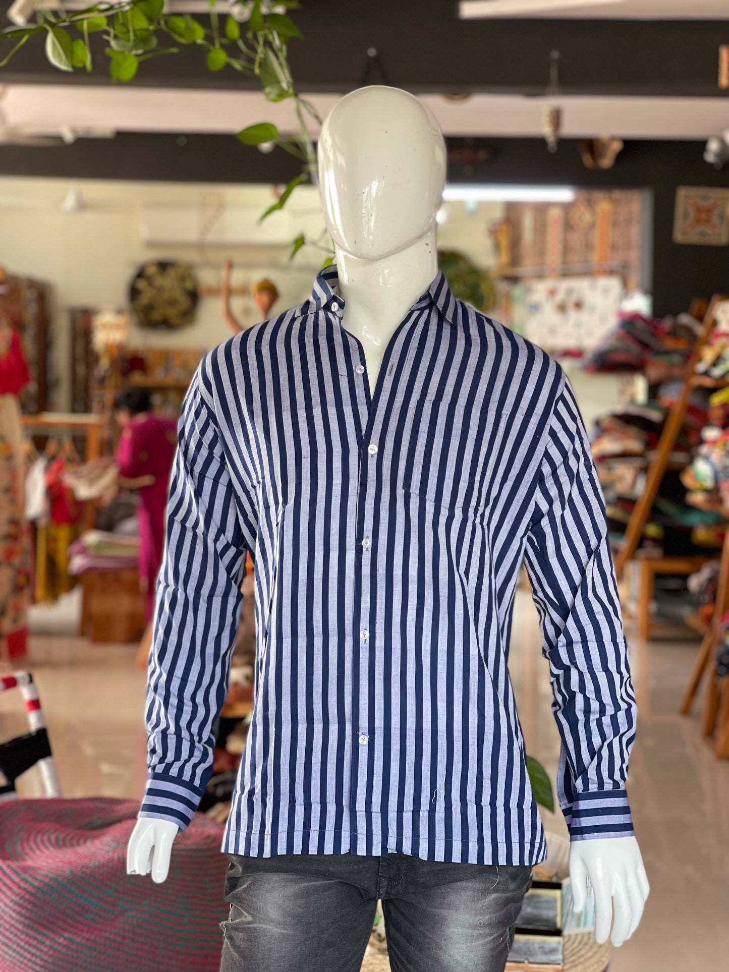 Handloom cotton full sleeves stripes shirt for men