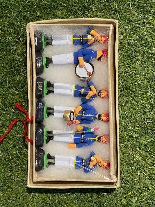 Blue and white Miniature clay music band set of 6 figurines