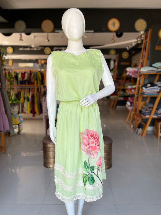 Pastel pista green crop top and flower Appliq skirt with lace coord set