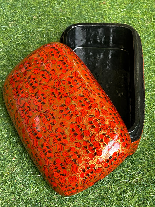 Red and gold Flowers hand painted papier mache jewellery / trinkets box