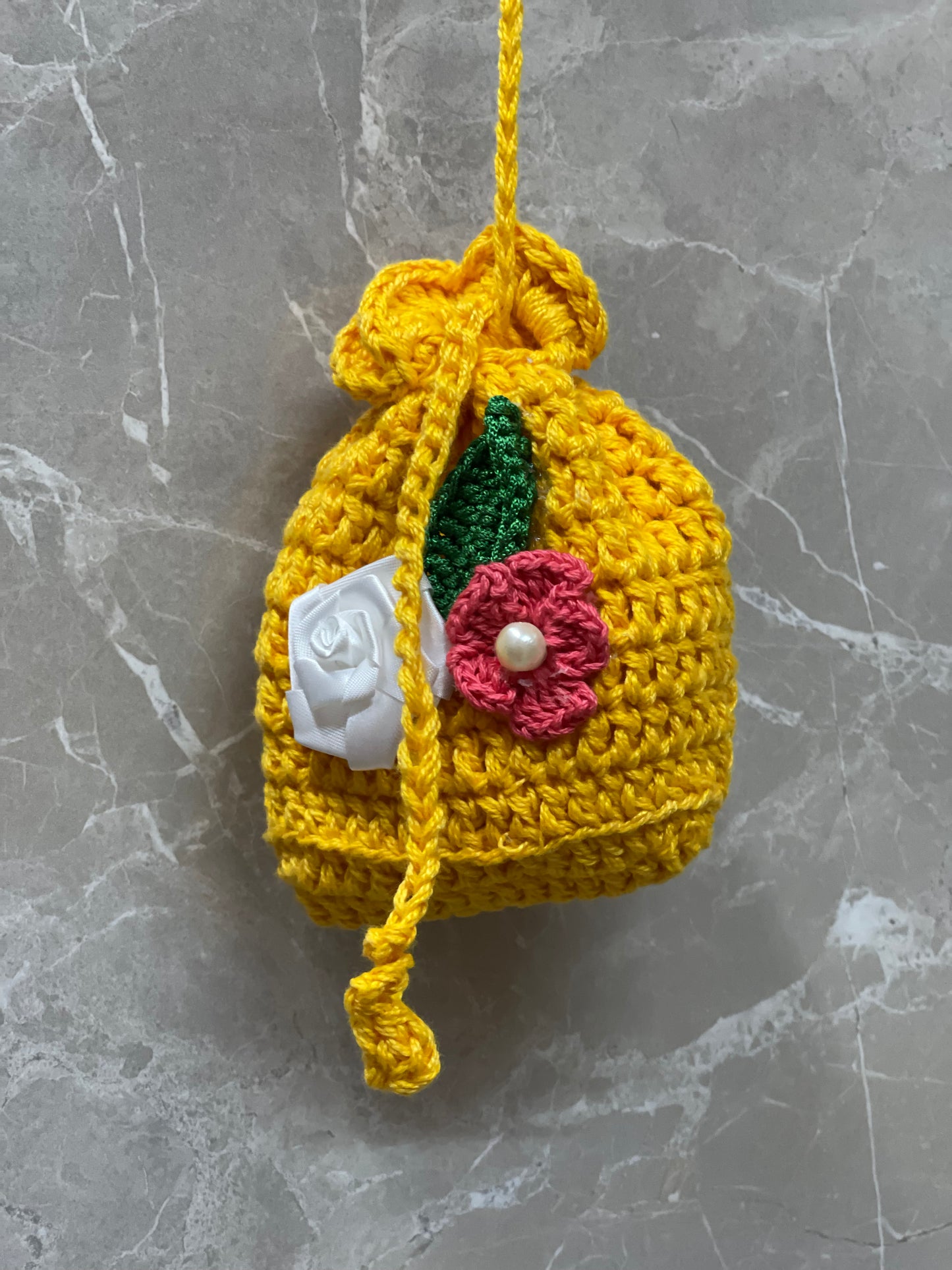 Small crochet potli key ring / bag charm