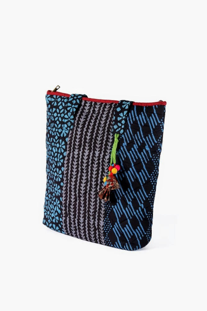 Blue quilted batik tote