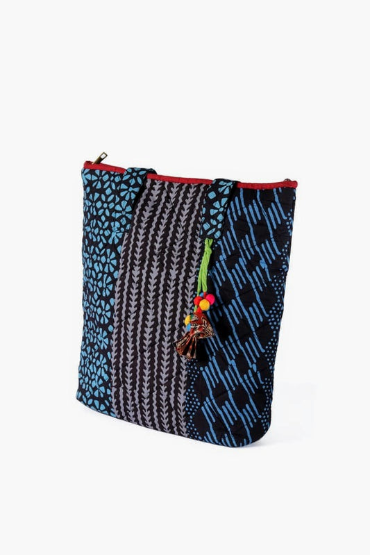Blue quilted batik tote