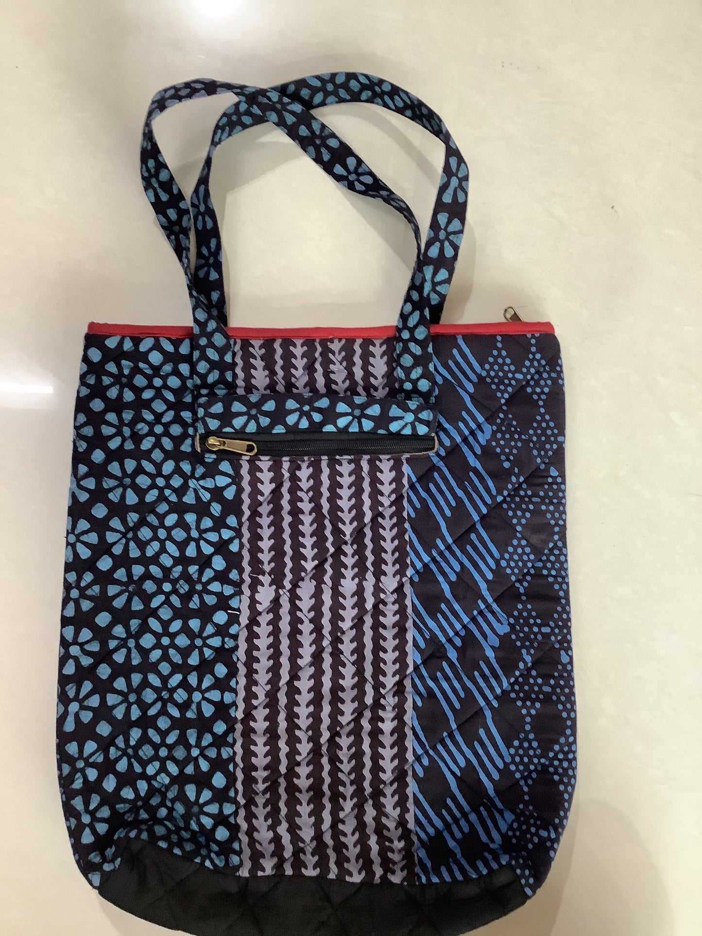 Blue quilted batik tote