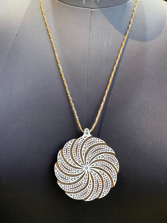 Round wooden block carved handmade pendant