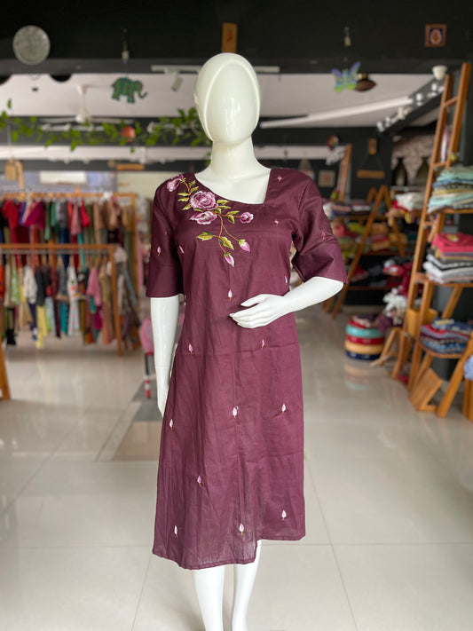 Machine embroidered cotton A-Line kurti