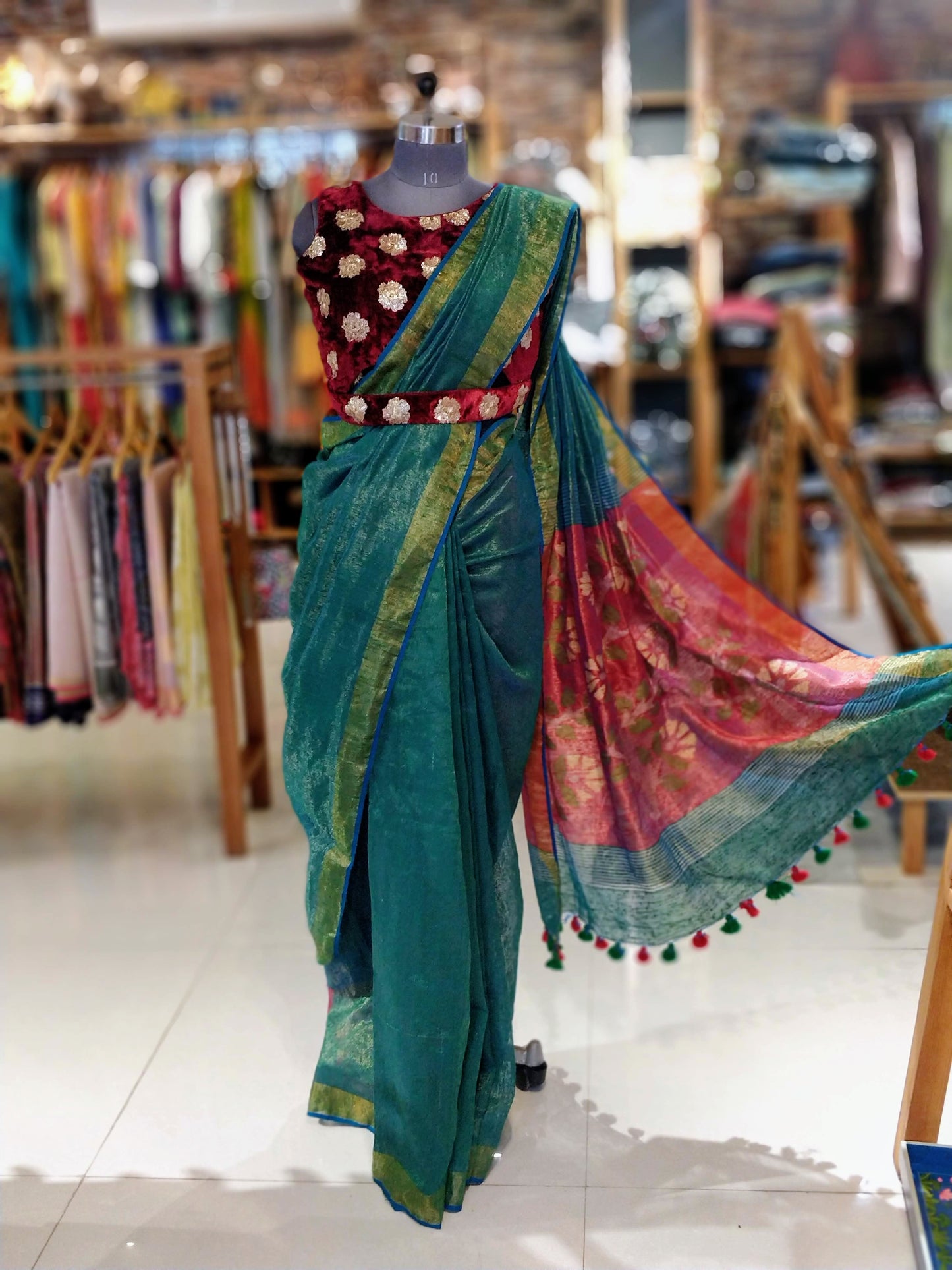 Green matka tissue jamdani saree