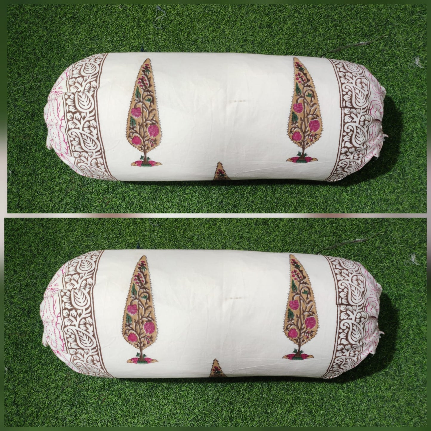 Cypress hand block printed bolster covers pair