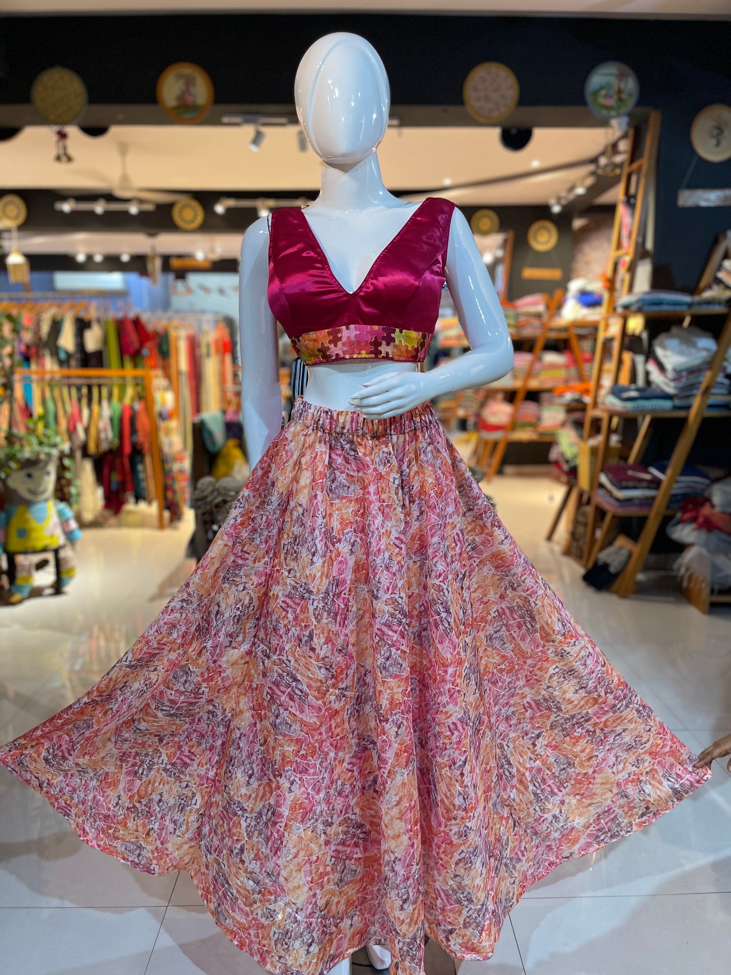 Light Pink digital print free size long skirt / lehenga