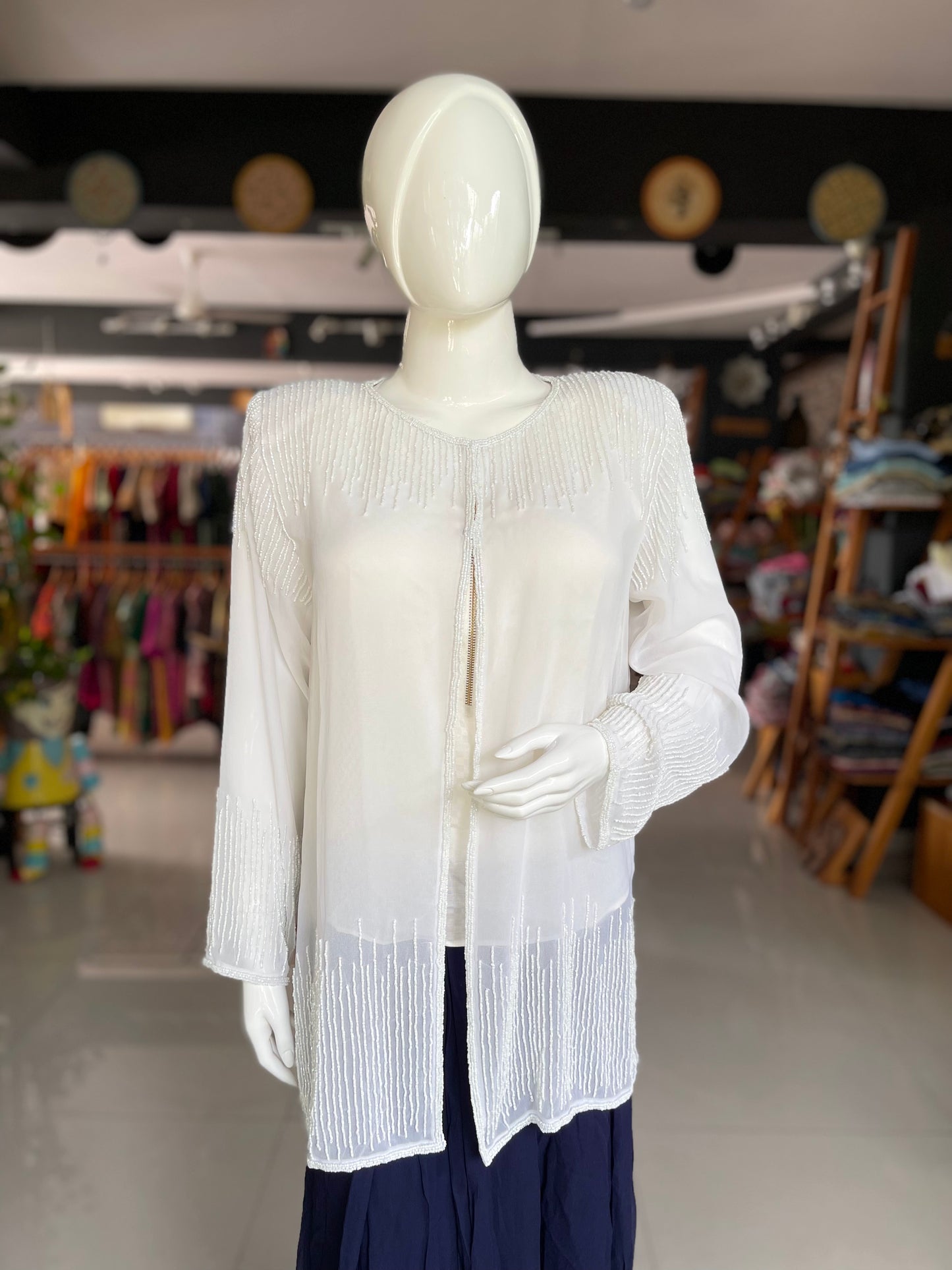 White Georgette jacket with beautiful white hand embroidery