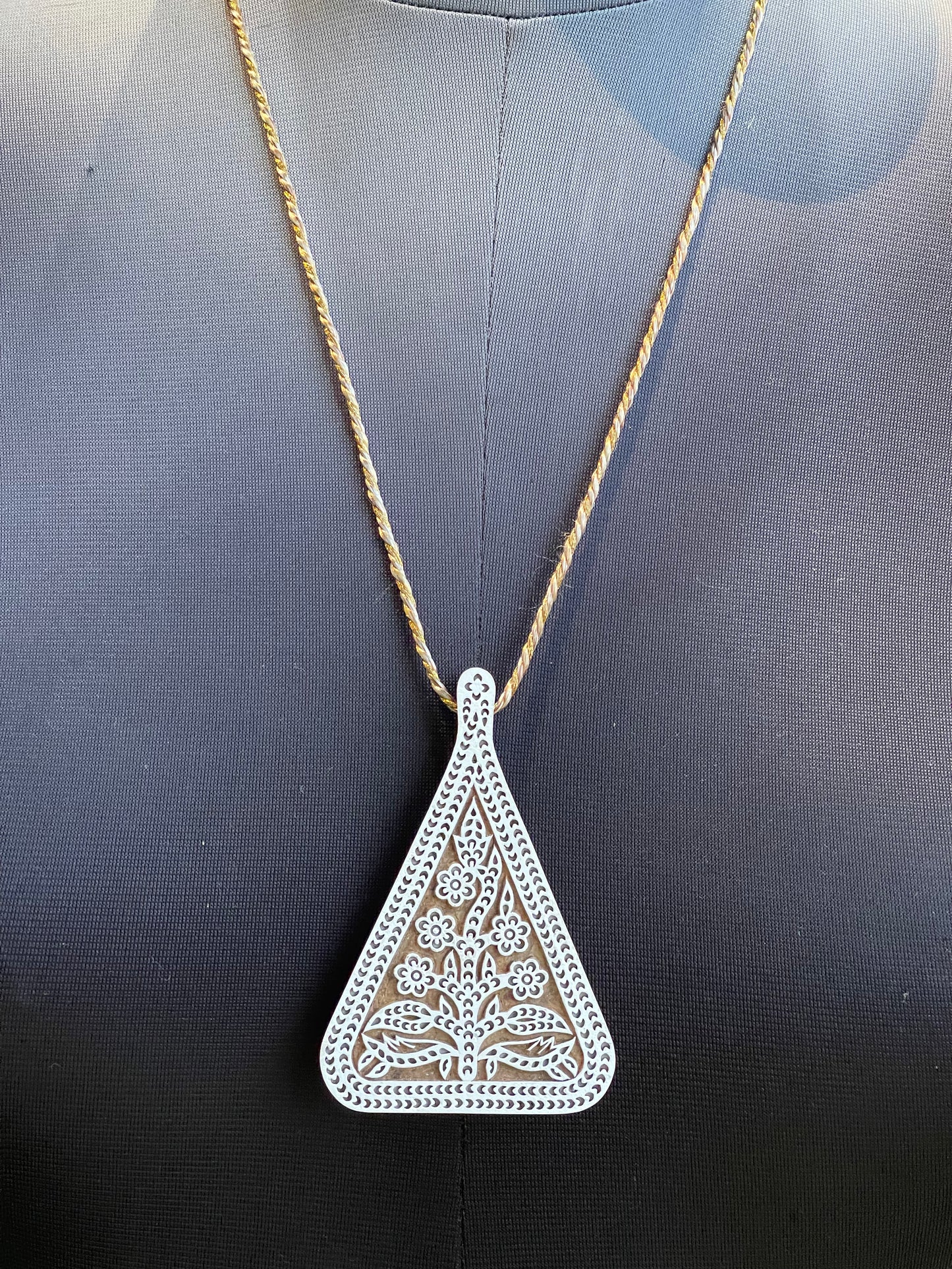 Triangle wooden block carved handmade pendant