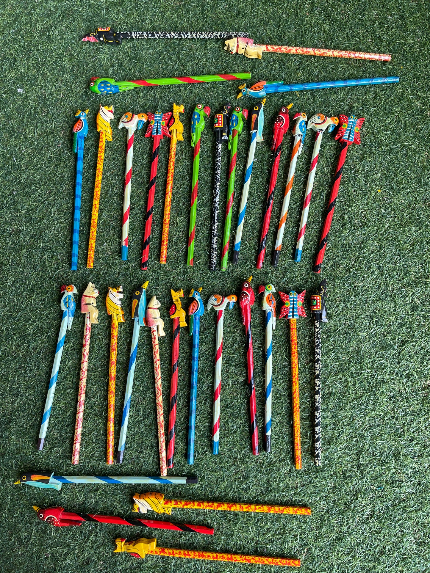 Pencils with Colorful animal caps - wooden Hand Painted