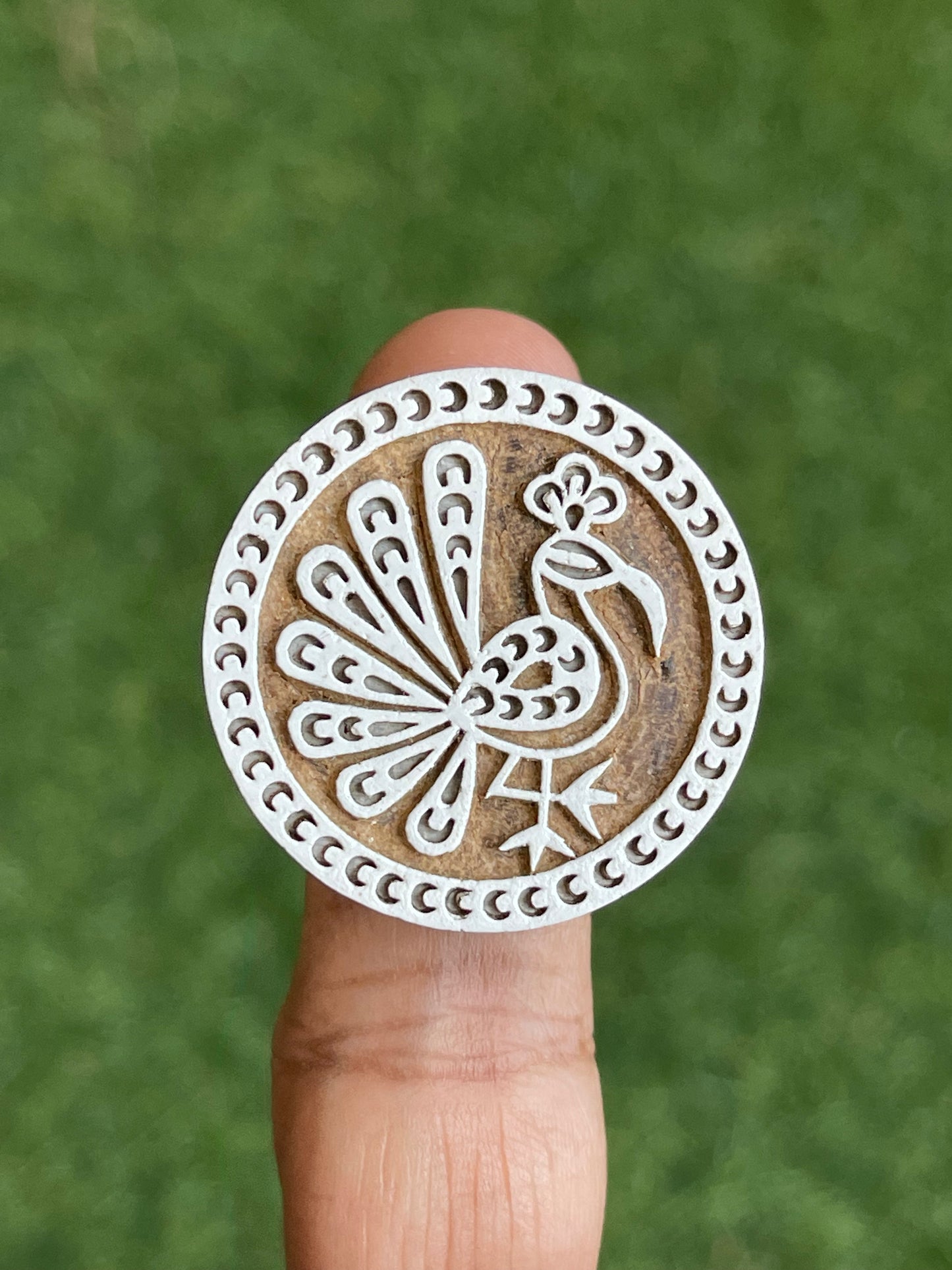 Peacock wooden block carved handmade adjustable size finger ring